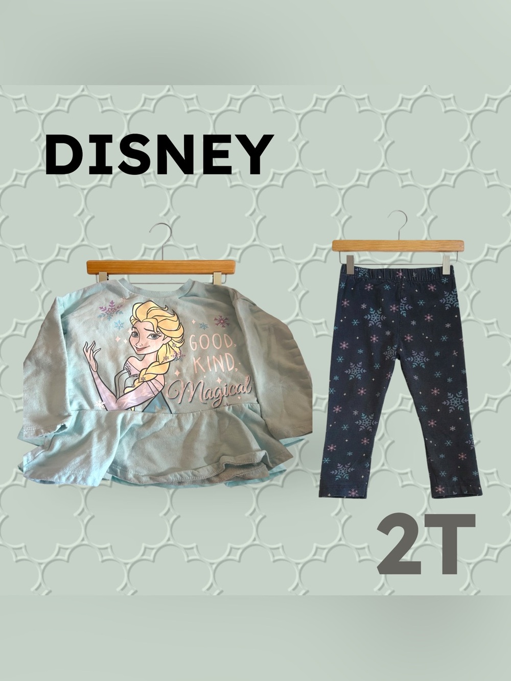 🇺🇸👍 GUC DISNEY | 2T | Magical Frozen outfit - peplum fleece top & navy leggings